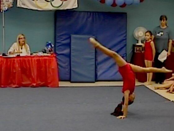 A cartwheel across the floor