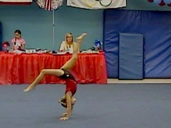 A split leap during a floor routine