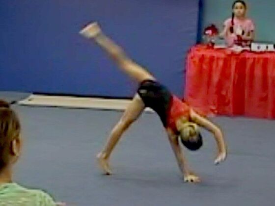 A cartwheel on the competition floor