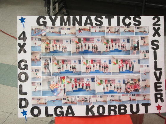 Olga Korbut's poster: four Olympic gold medals and two silver