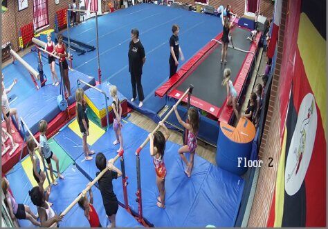The bars, beams and tumble trak in use, 2023