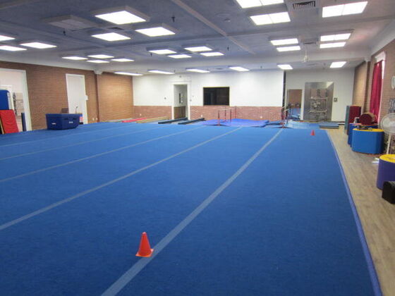 The 40 by 40 foot spring floor, ready for class